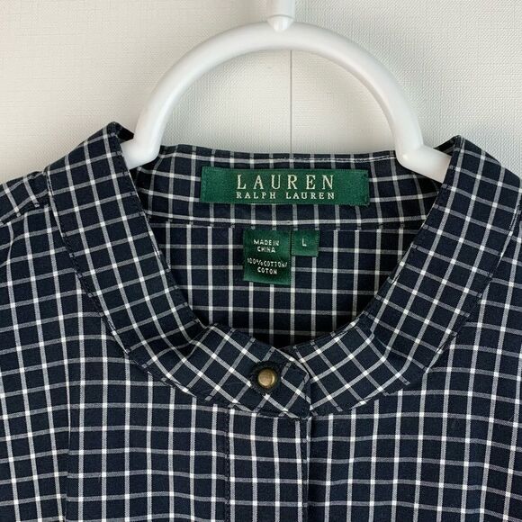 Lauren Ralph Lauren Women’s black and white button up shirt mao collar sz large - Picture 4 of 9